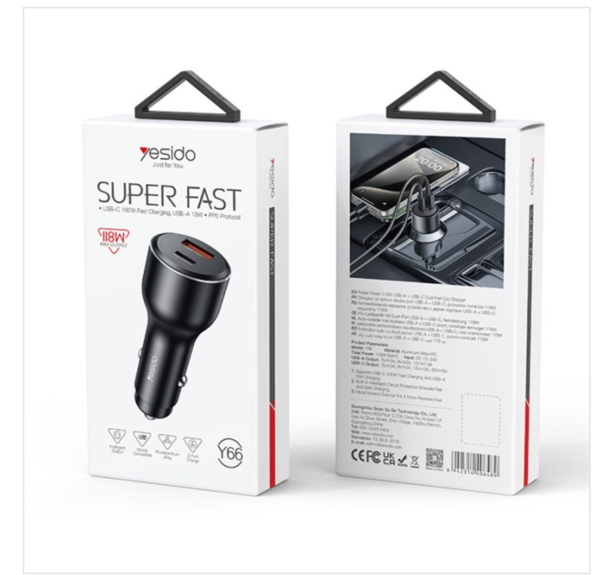 2026/02/1000002196.jpg Y65 118W Super Fast Charging Aluminum Alloy QC18W+PD100W USB & Type-C Dual Ports Car Charger - Image 1