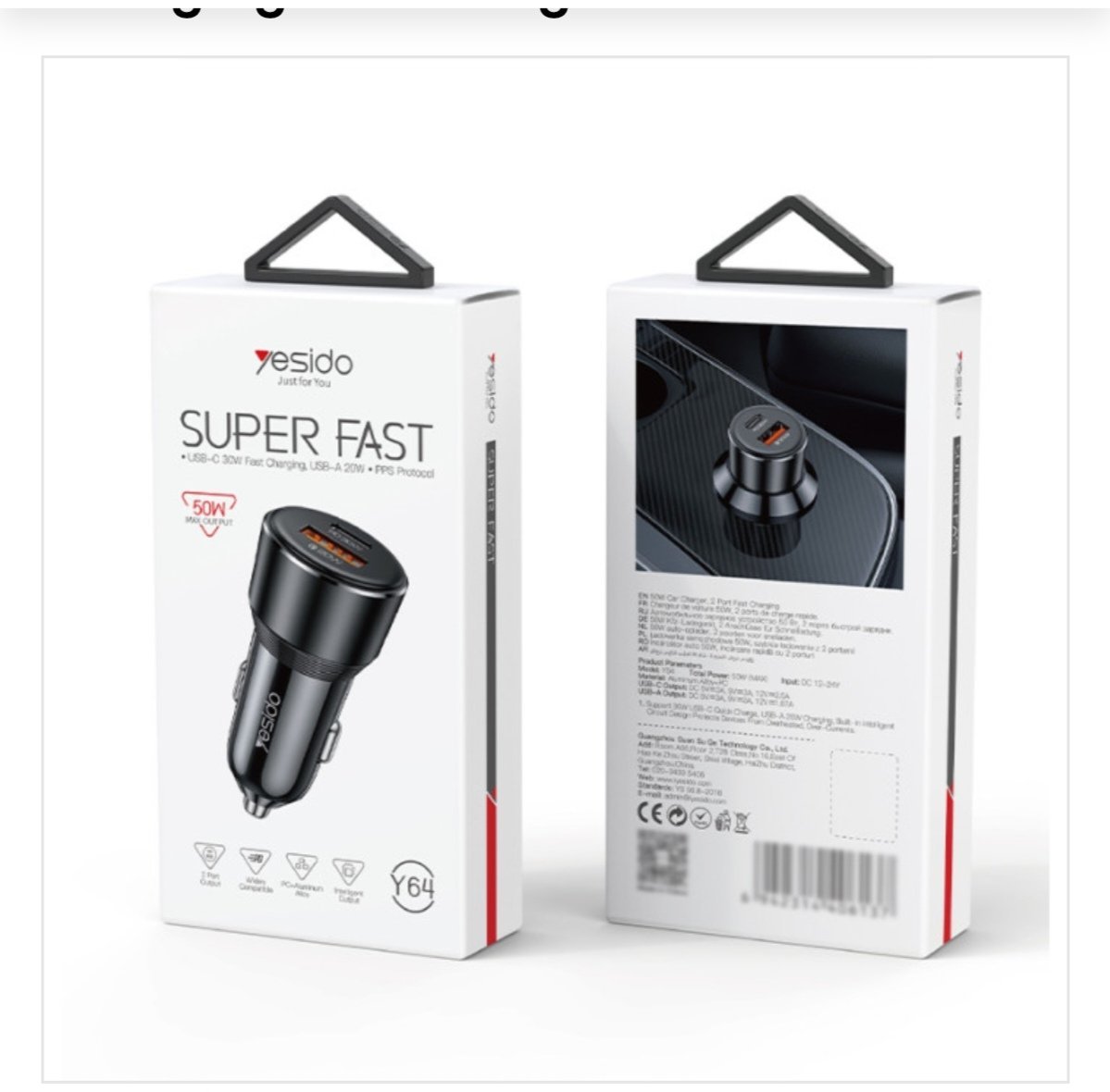 2026/02/1000002198.jpg Y64 Aluminum Alloy USB+TC PD30W + USB20W Multi Protection 50W Fast Charging Car Charger - Image 1