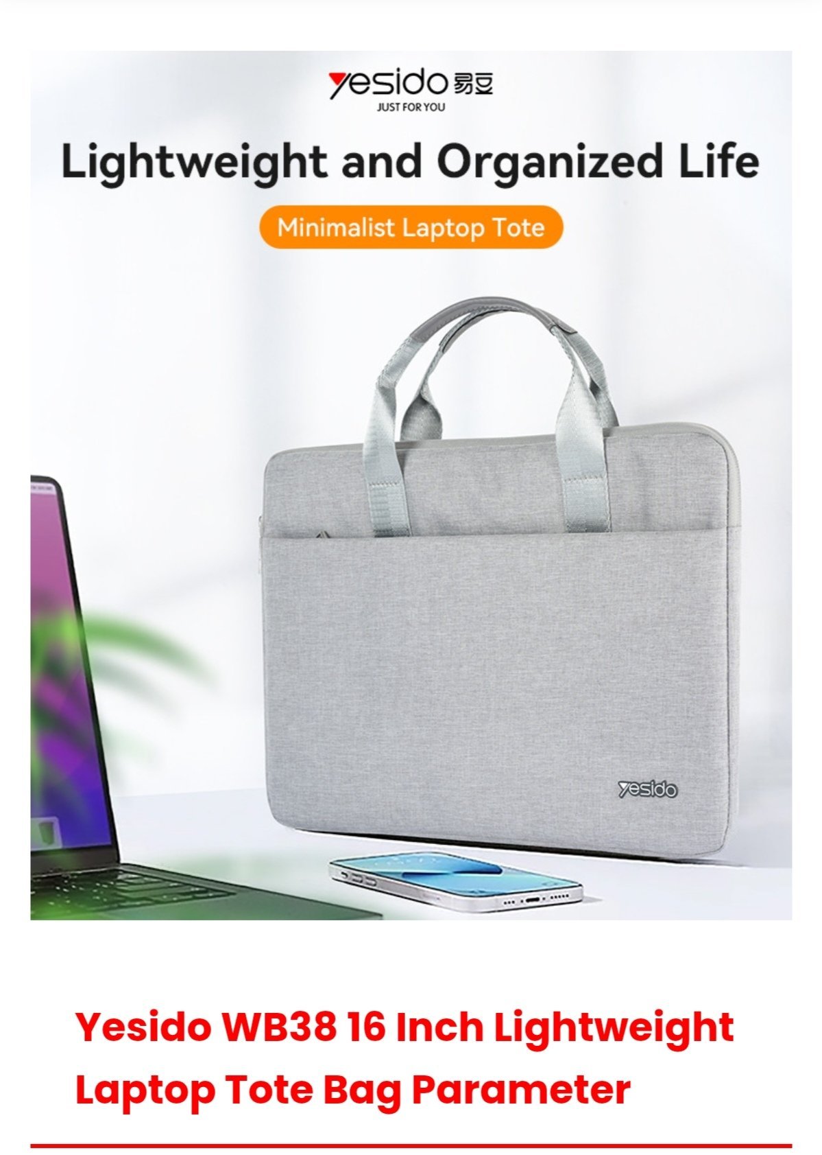 2026/02/1000002206.jpg WB38 16 inch Large Capacity Water-resistant Surface Lightweight Design Minimalist Laptop Tote Bag - Image 1