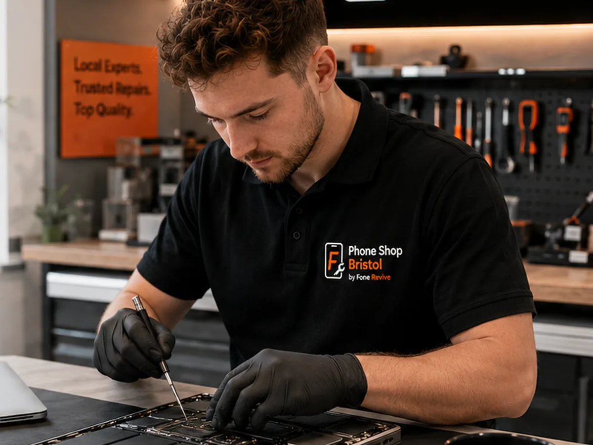 Technician repairing a MacBook and laptop in Bristol